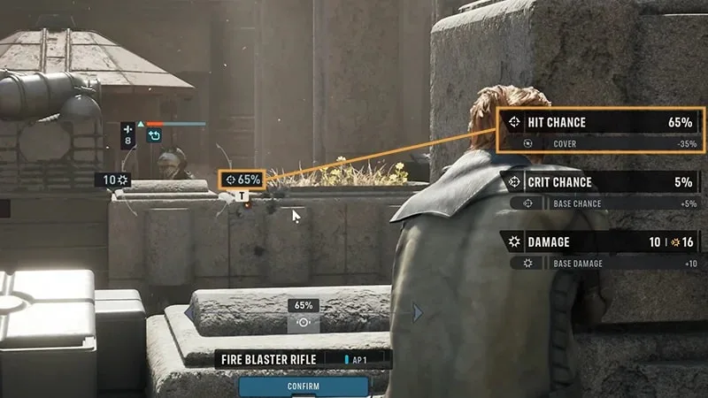 Chance-to-hit interface showing a target behind cover