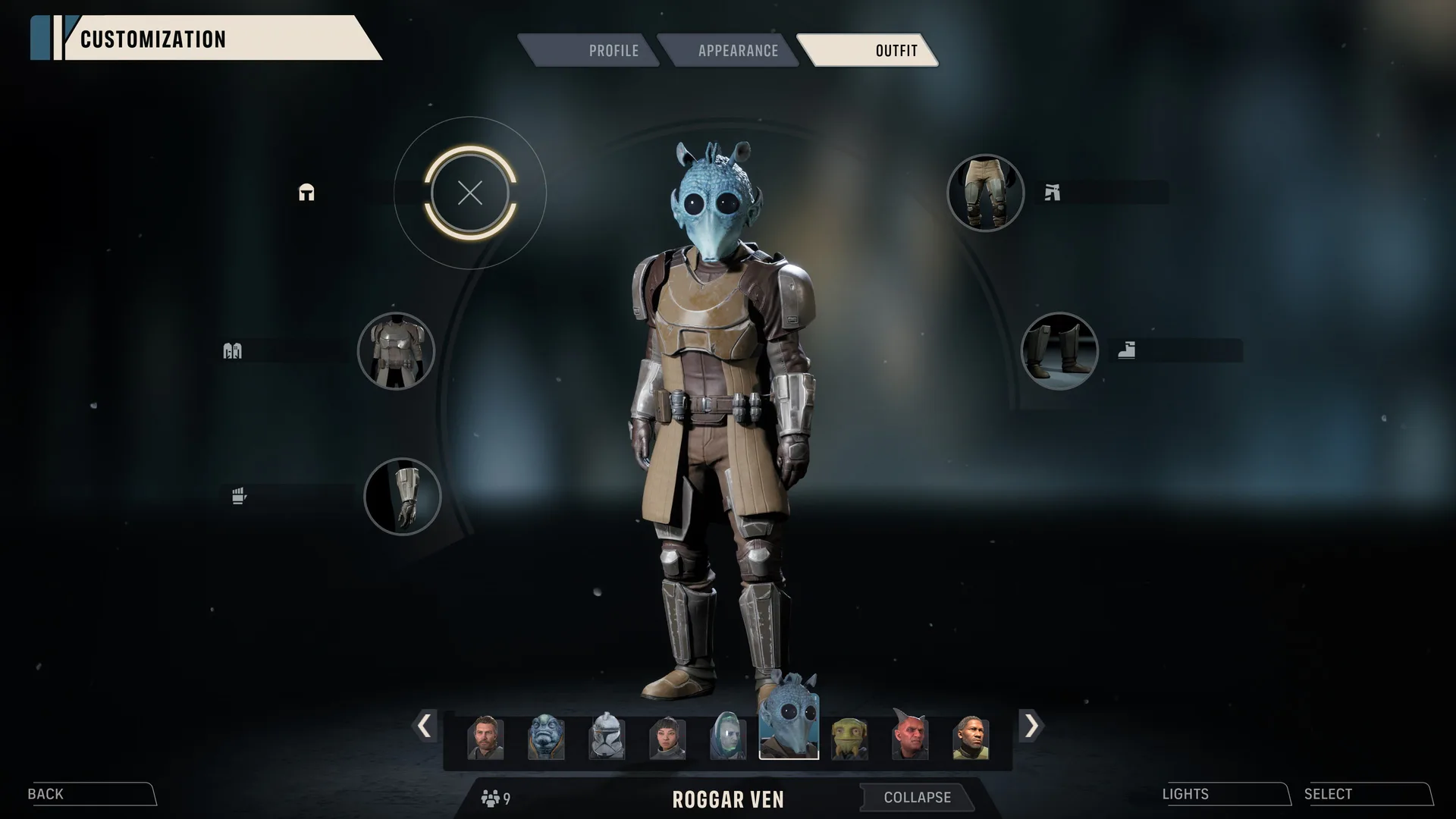 Zero Company character customization interface with equipment options