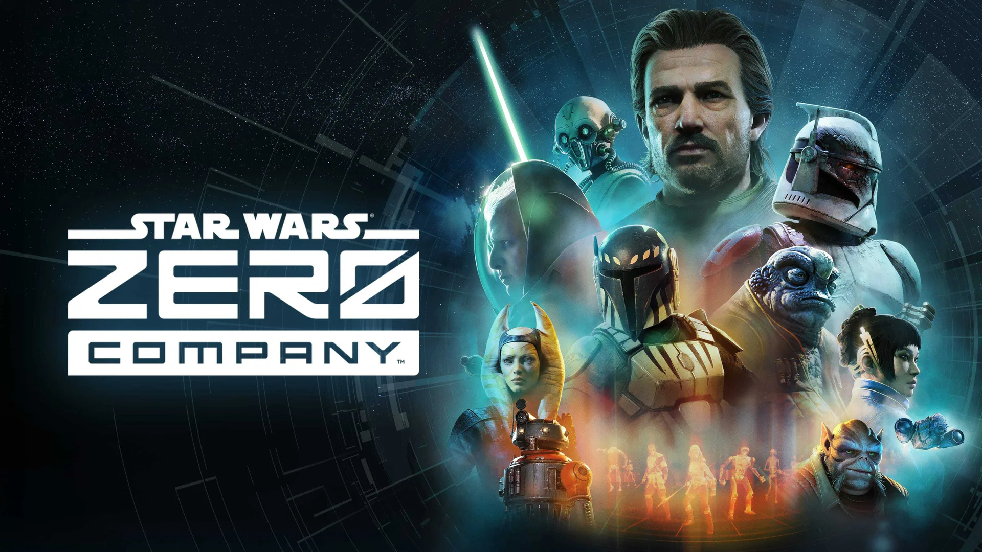 The Zero Company squad assembled against a red battlefield sky